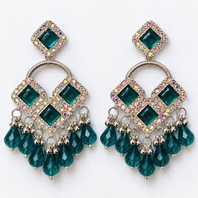Turquoise Square Stone & Beaded Drop Earrings, Blue color - Imagentis Jewels